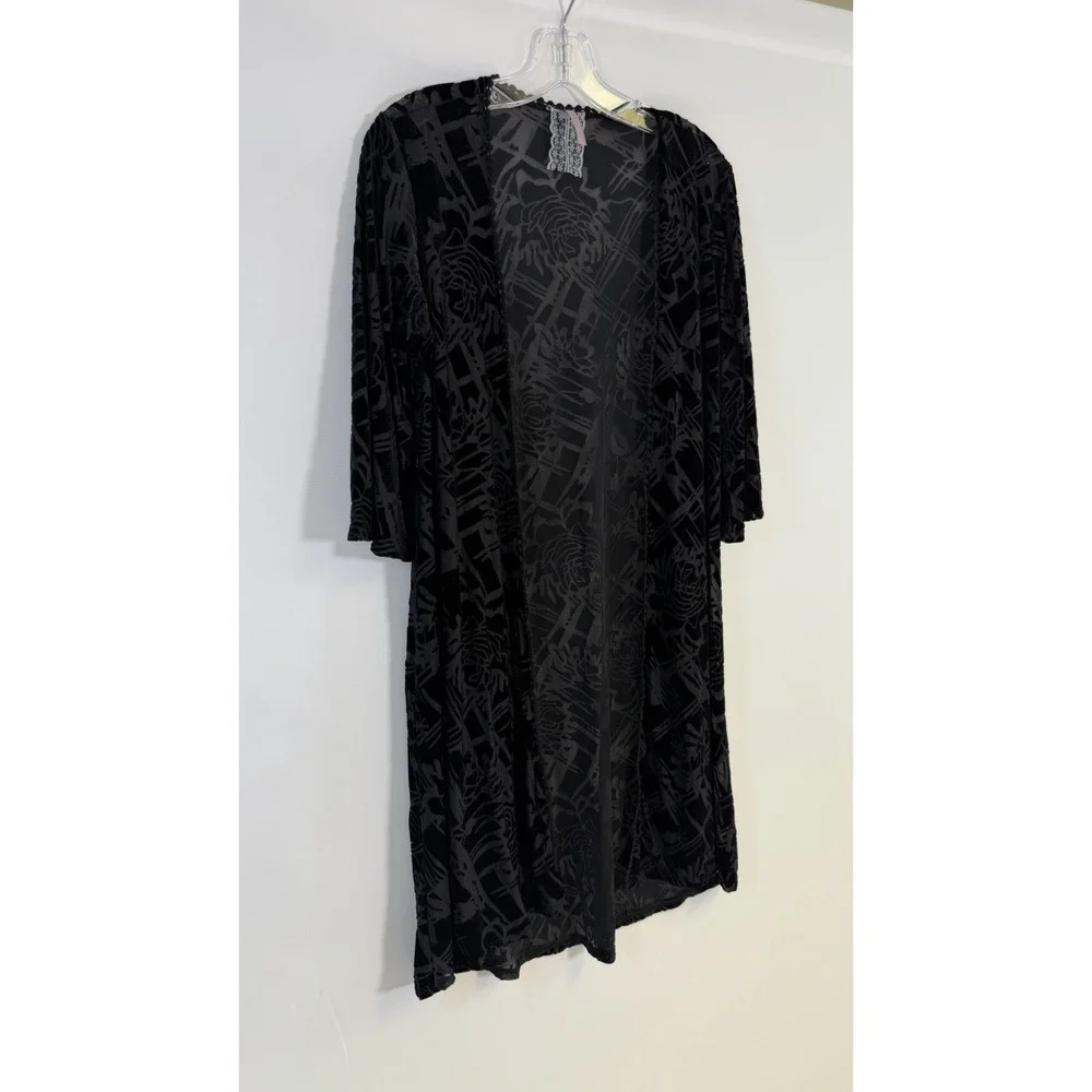Anthropologie Mauve Black Burnout Velvet Kimono Whimsigoth Boho Festival Sz L
